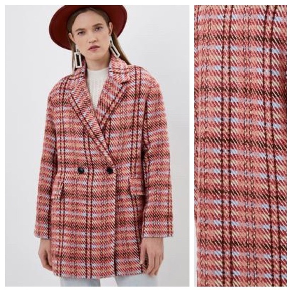 NWT. Mango Pink Checked Textured Short Coat. Size S. - Picture 1 of 13